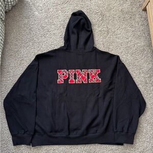 Victoria's Secret PINK XL red plaid Fleece Campus Half Zip Hoodie Sweater NWT